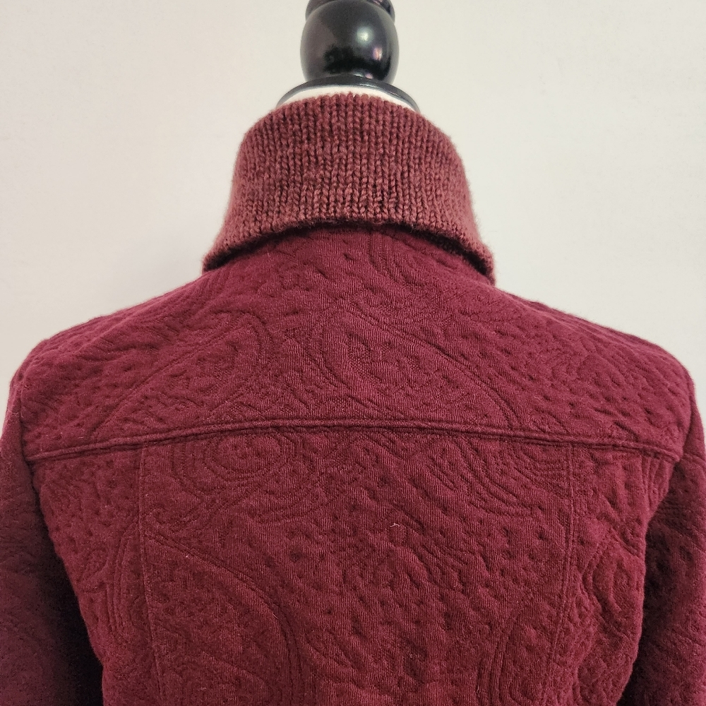Anthropologie Moto Sweater Jacket in Burgundy Paisley Jacquard Print - Picture 11 of 12